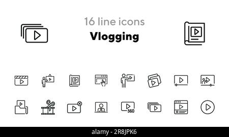 Vlogging line icon set Stock Vector