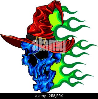 Skull. Wizard's skull with flames vector illustration Stock Vector