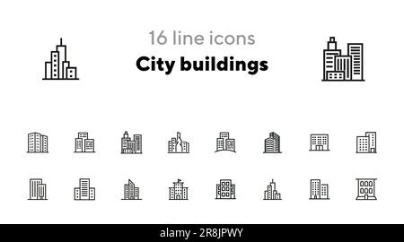 City buildings line icon set Stock Vector