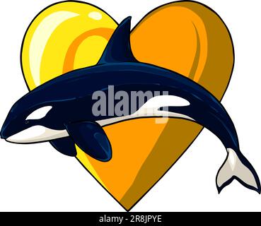Vector illustration of killer whale with hearts isolated on white background Stock Vector