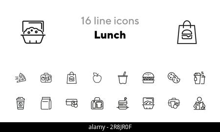 Lunch line icon set Stock Vector