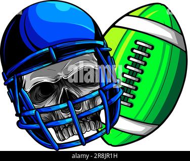 helmet football skull with ball vector design on white background. digital hand draw Stock Vector