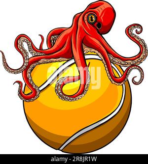 Octopus on tennis ball vector illustration on white background Stock Vector