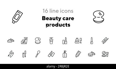 Beauty care products line icon set Stock Vector