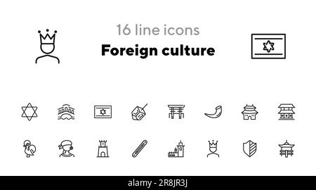 Foreign culture line icon set Stock Vector