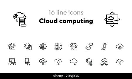 Cloud computing line icon set Stock Vector