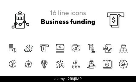Business funding line icon set Stock Vector