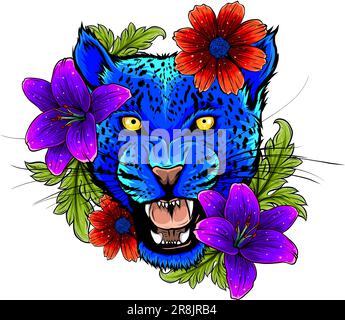 vector Leopard Head With Color Flower Wreath Stock Vector