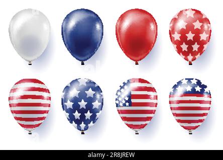 Set of balloons with prints of the US flag Stock Vector