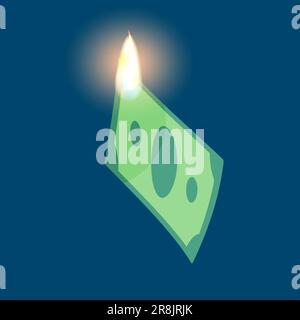 money bill is on fire, inflation Stock Vector