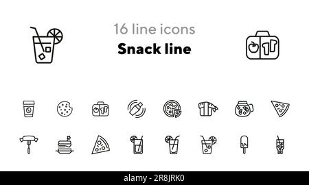 Snack bar line icons collection. Energy, Quick, Bite-sized, Refreshment ...
