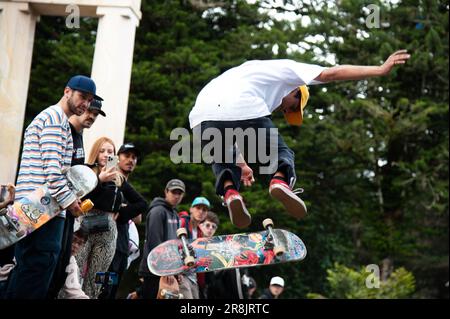 Bogota, Colombia. 21st June, 2023. Skaters take part during the international world skateboarding day 'Go Skateboarding Day' in Bogota, Colombia, June 21, 2023. Photo by: Chepa Beltran/Long Visual Press Credit: Long Visual Press/Alamy Live News Stock Photo