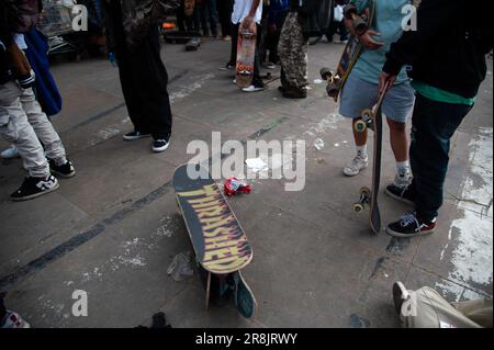 Bogota, Colombia. 21st June, 2023. Skaters take part during the international world skateboarding day 'Go Skateboarding Day' in Bogota, Colombia, June 21, 2023. Photo by: Chepa Beltran/Long Visual Press Credit: Long Visual Press/Alamy Live News Stock Photo