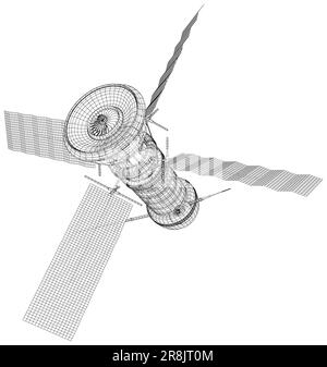 Space station communications satellite. Wireframe low poly mesh vector illustration Stock Vector