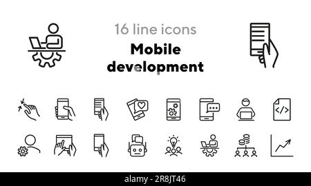 Mobile development line icon set Stock Vector