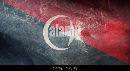 Top view of retro flag Batu Pahat, Johor Malaysia with grunge texture. Malaysian travel and patriot concept. no flagpole. Plane layout, design. Flag b Stock Photo