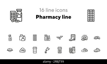 Pharmacy line icons Stock Vector