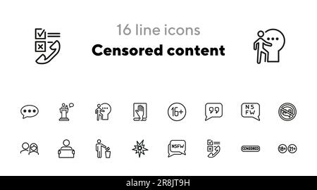 Censored content line icon set Stock Vector