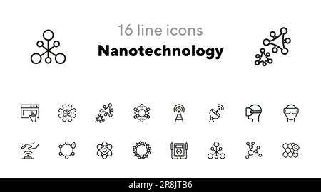Nanotechnology line icon set Stock Vector