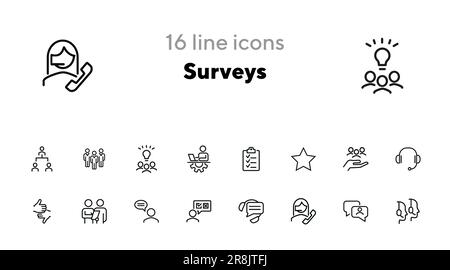 Surveys line icon set Stock Vector