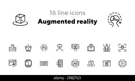 Augmented reality line icon set Stock Vector