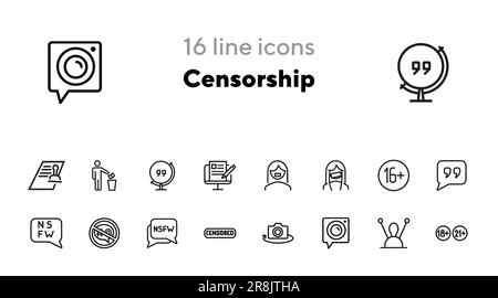 Censorship line icon set Stock Vector