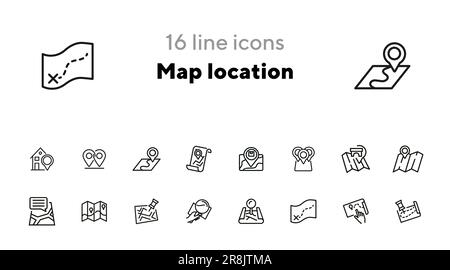 Map location line icon set Stock Vector