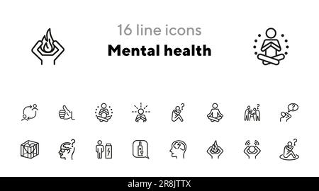 Mental health line icon set Stock Vector