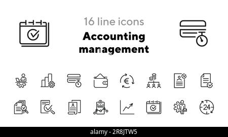Accounting management line icon set Stock Vector