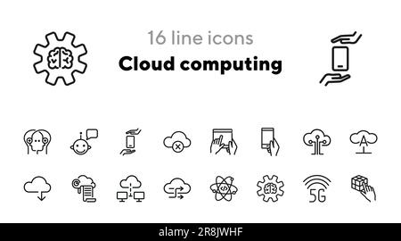 Cloud computing line icon set Stock Vector