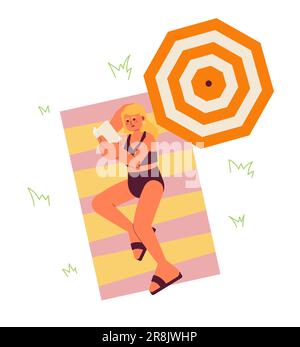 Reading book on beach flat vector spot illustration Stock Vector