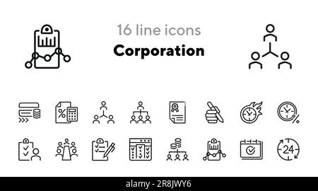 Corporation line icon set Stock Vector