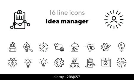 Idea manager line icon set Stock Vector