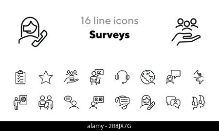 Surveys line icon set Stock Vector