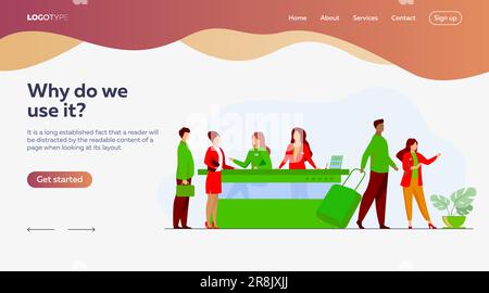 Friendly receptionists from hotel registration desk help clients Stock Vector