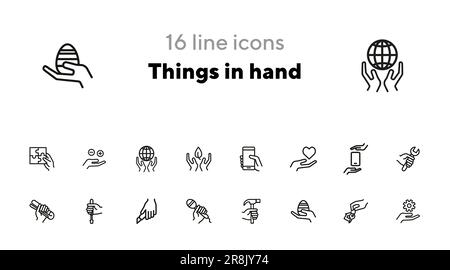 Things in hand line icon set Stock Vector
