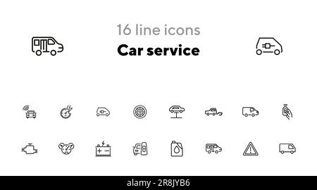 Car service line icon set. Lift, battery, van Stock Vector