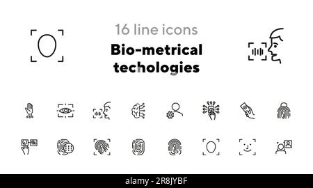 Bio-metrical techologies line icon set Stock Vector