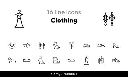 Clothing line icon set Stock Vector