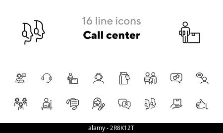 Call center line icon set Stock Vector
