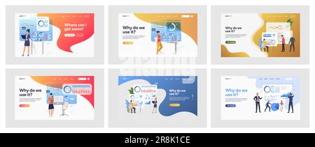 Set of people creating infographics for presentation. Stock Vector