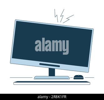 Computer monitor crackling flat line color isolated vector object Stock Vector