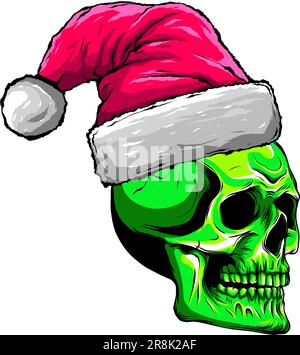 vector illustration skull wearing Santa Claus hat Stock Vector