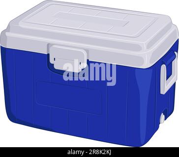 Color illustration of portable refrigerator for drinks. Vector illustration of portable beer cooler. Travel mini- fridge for drinks in vector. Stock Vector