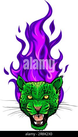 vector illustration of Leopard head with fire. Stock Vector