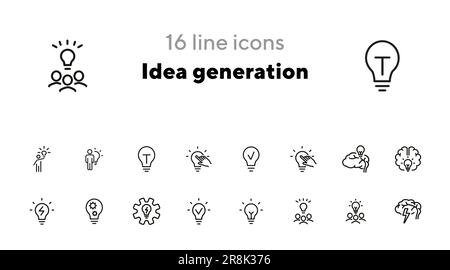 Idea generation line icon set Stock Vector