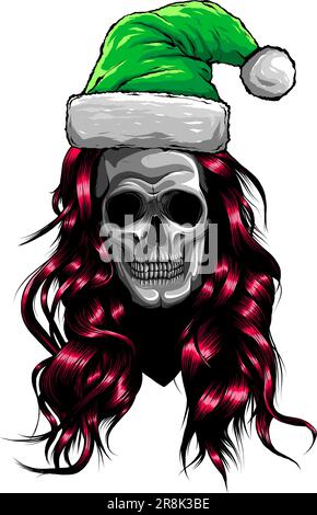 Skull wearing Santa Claus hat vector illustration Stock Vector