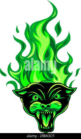 vector illustration of Panther Burning Flame Head. Stock Vector