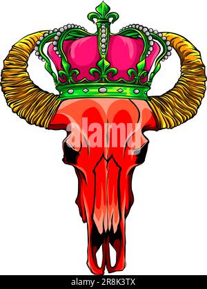 vector illustration of a bull skull wearing a crown with diamonds Stock Vector