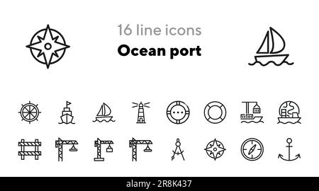 Ocean port icons Stock Vector